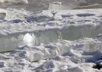 Layers of ice on the shore