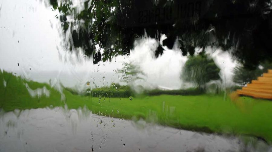 Louisiana view through a rainy window