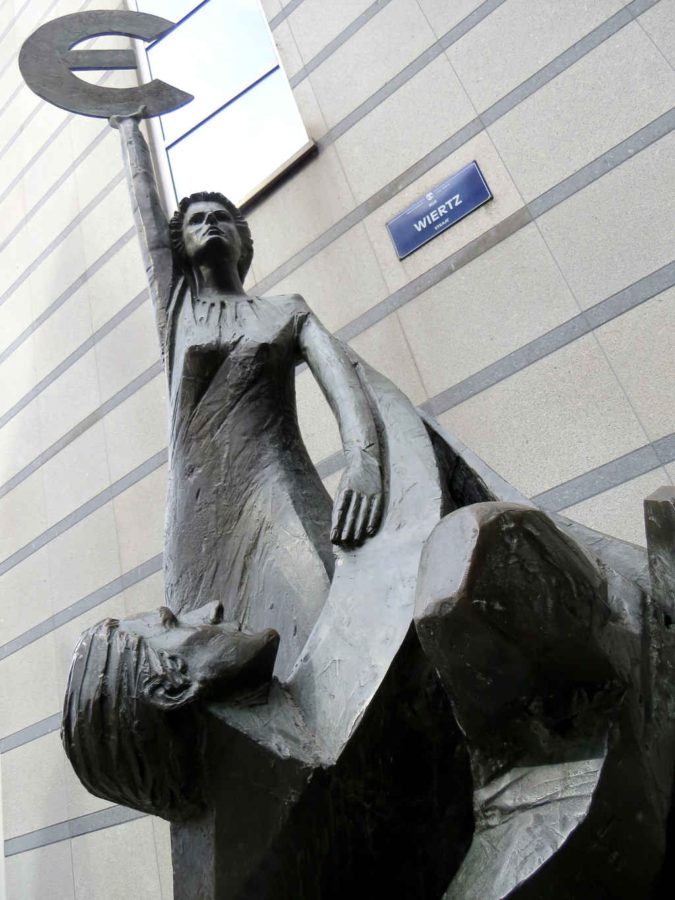 The euro - statue near European Parliament