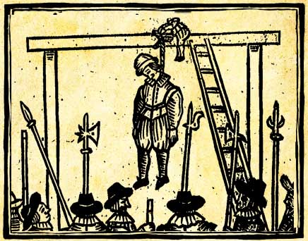 The Pickpockets' Ballad - woodcut of a hanging