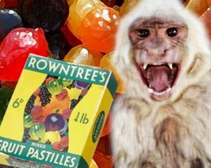 Monkey trauma: this one with an old Fruit Pastilles box with green and white lettering