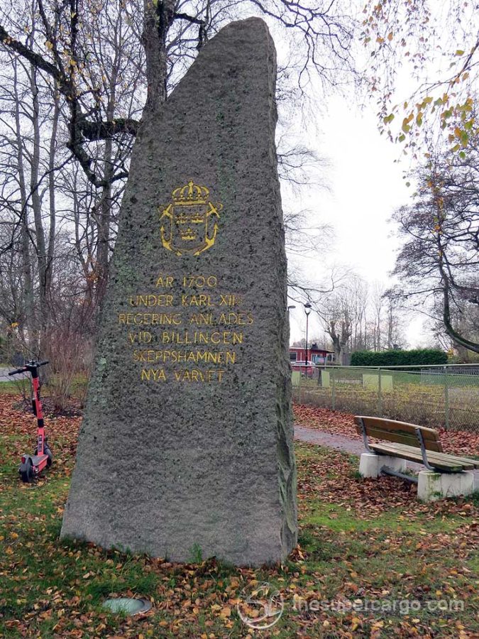 Muted autumn: Memorial at Nya Varvet commemorating the establishment of the naval base in 1700