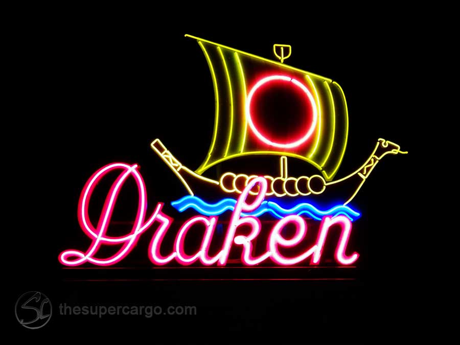 The neon sign over the entrance to the Draken, the Film Festival's home cinema at Järntorget, Gothenburg. (2018)