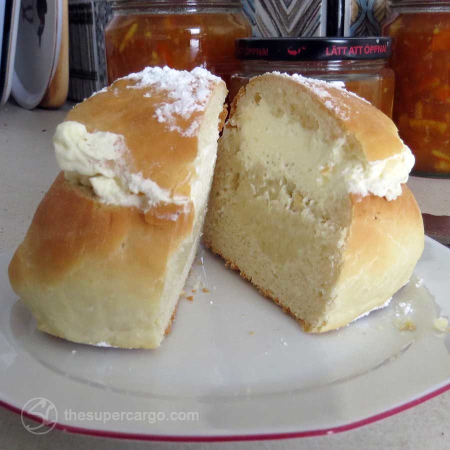 The last semla (pots of my Seville orange marmalade behind)