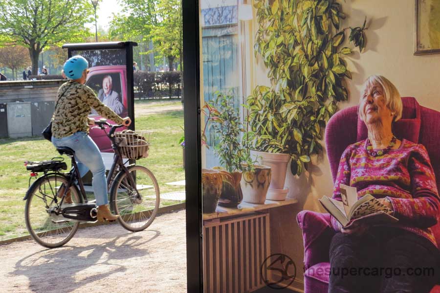 Photo exhibition and cyclist, April 2019