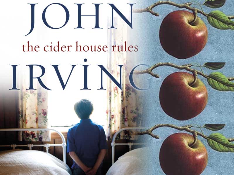 In Flight: The cover of my edition of The Cider House Rules with the cover image apple of an earlier edition.