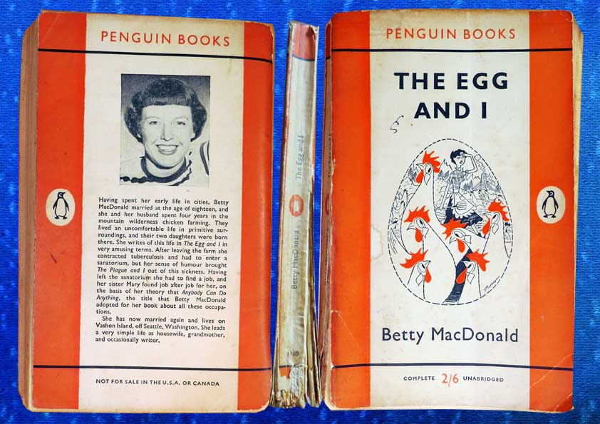 Front and back covers, and the spine, of my mother's - now my - copy of The Egg and I by Betty MacDonald