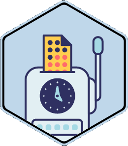 Postcember: NaNoWriMo badge of achievement for starting - a clocking in machine with a hole-punched card